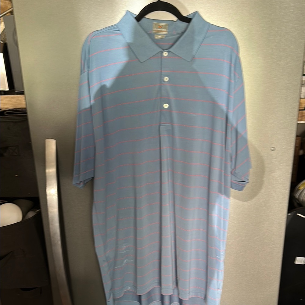 Fennec Blue Polo Shirt with Pink Stripes